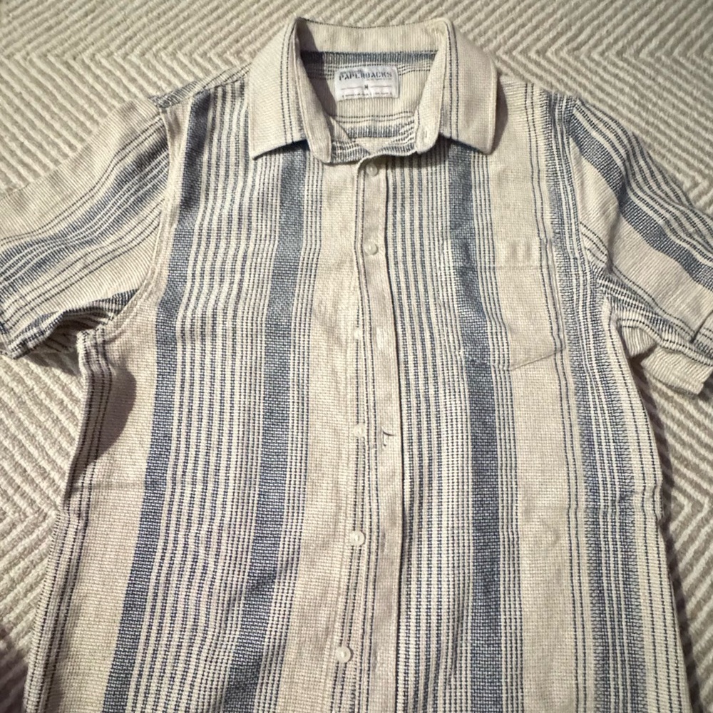 Original Paperbacks Beige and Blue Striped Shirt - Picture 3 of 8